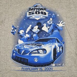 Vintage Daytona 500 Shirt Mens Large Gray Mickey Disney NASCAR 2004 Graphic Logo
